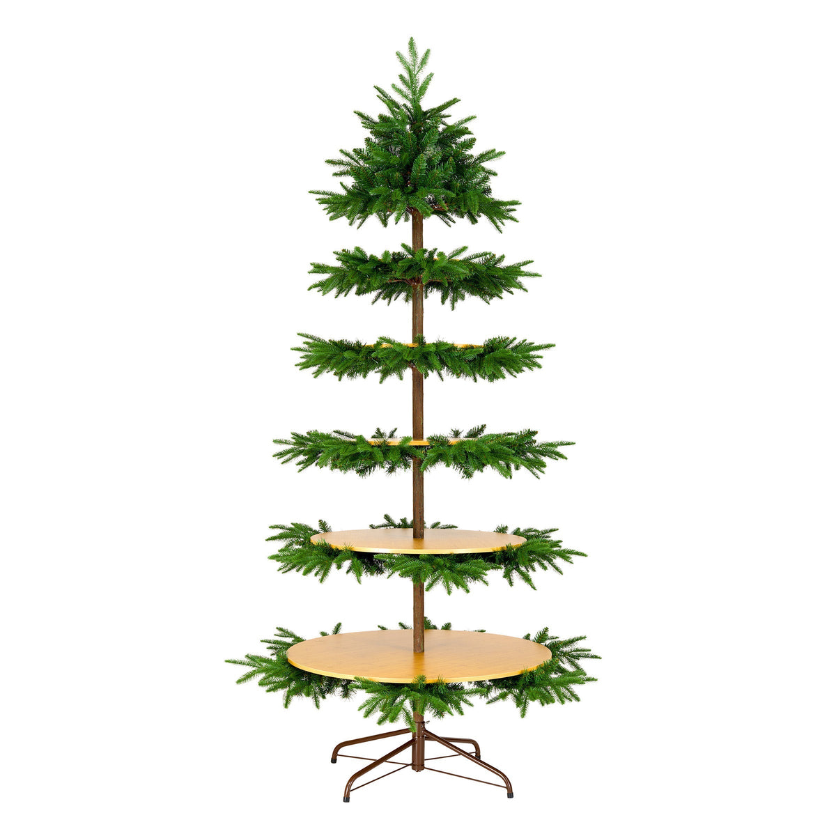 7.5ft Slim Platform Christmas Tree with Bamboo Display Shelves