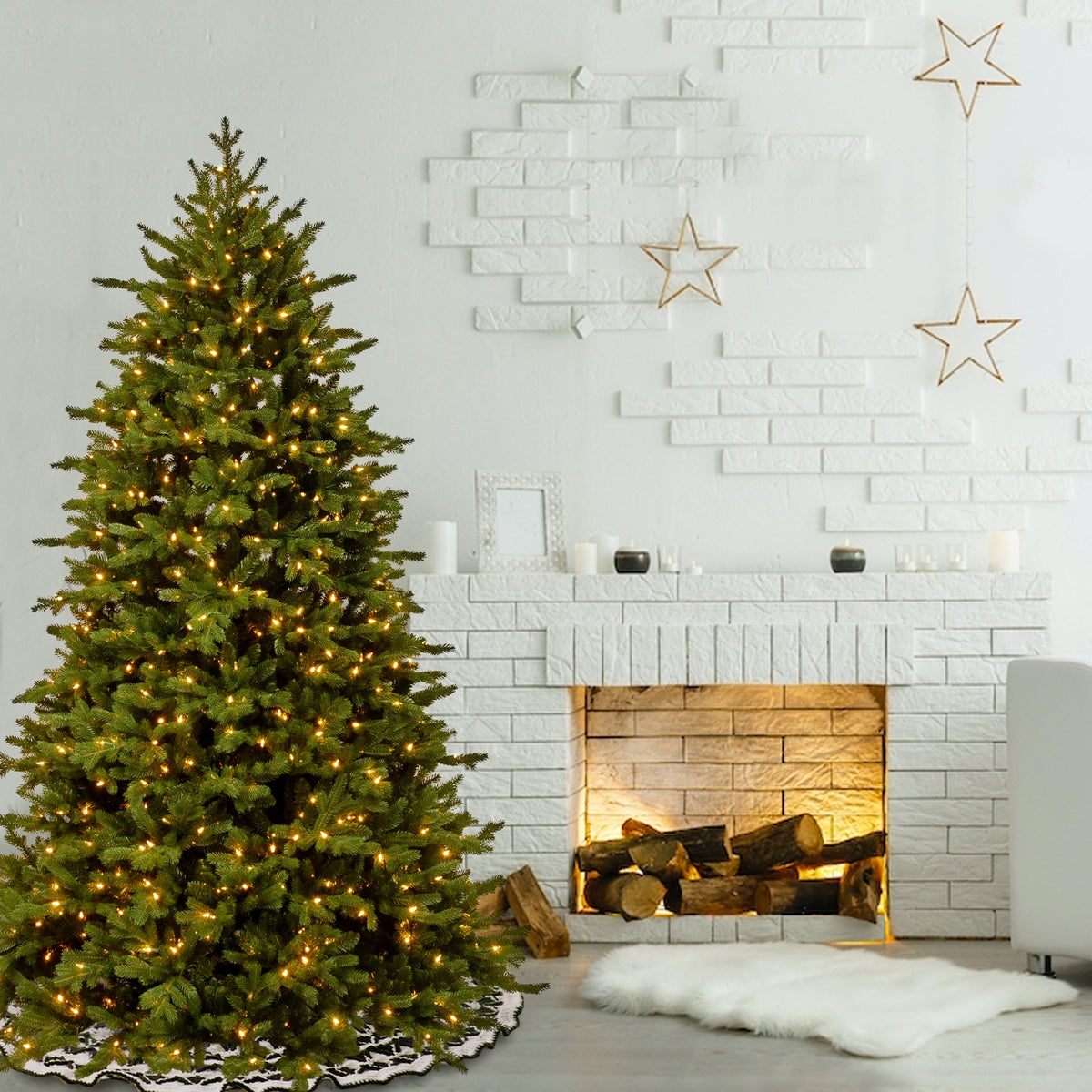 9ft Pre Lit Deluxe Fraser Fir Christmas Tree, Dual Colour LED