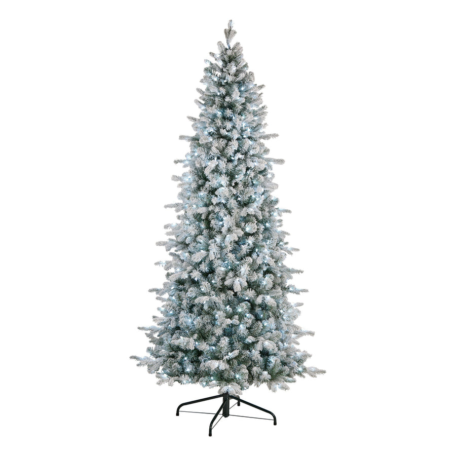 7.5ft Pre Lit Slim Snowy Blue Christmas Tree, LED Lights