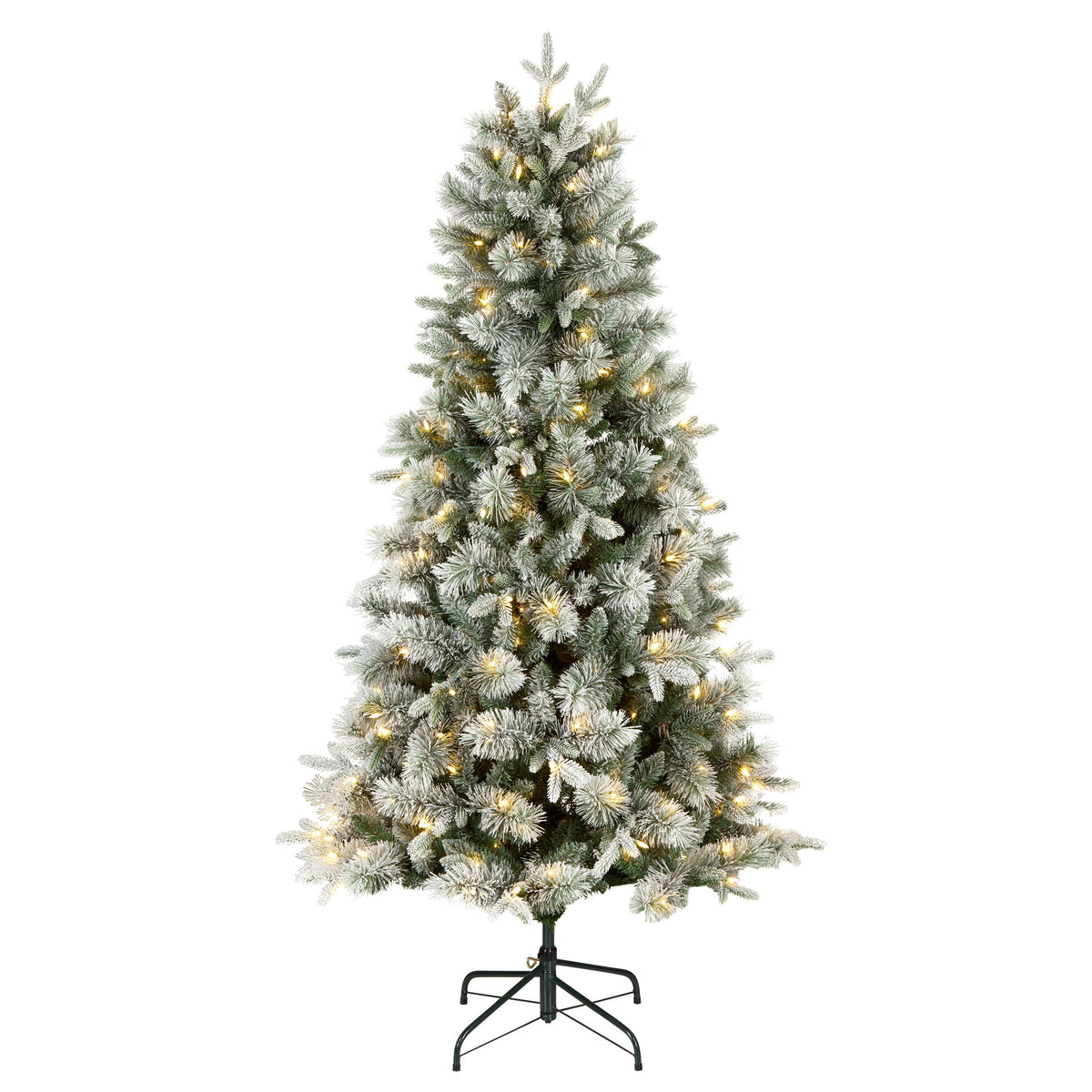 6ft Pre Lit Snowy Flocked Pine Christmas Tree, Warm White LED