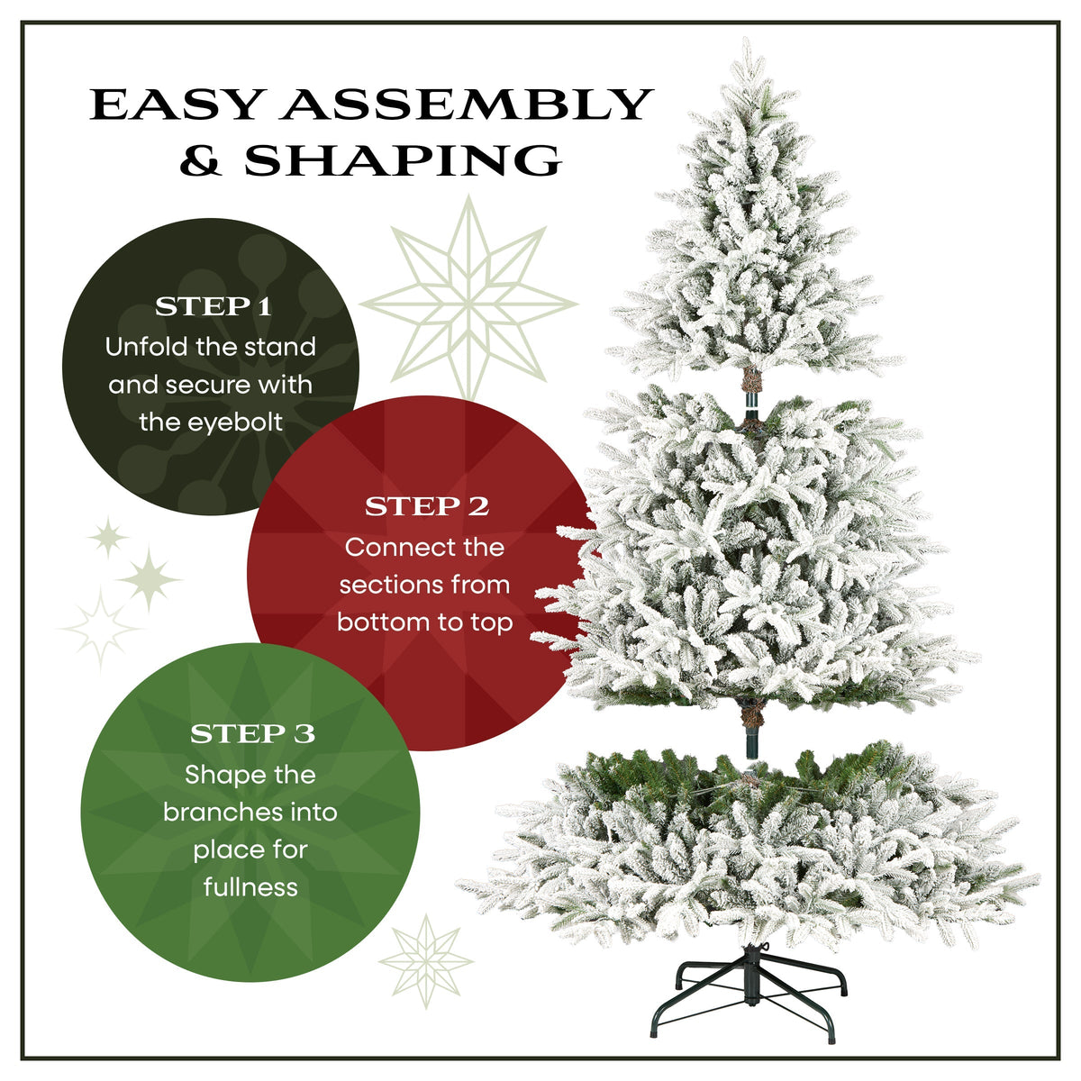 6ft Pre Lit Snowy Flocked Pine Christmas Tree, Warm White LED