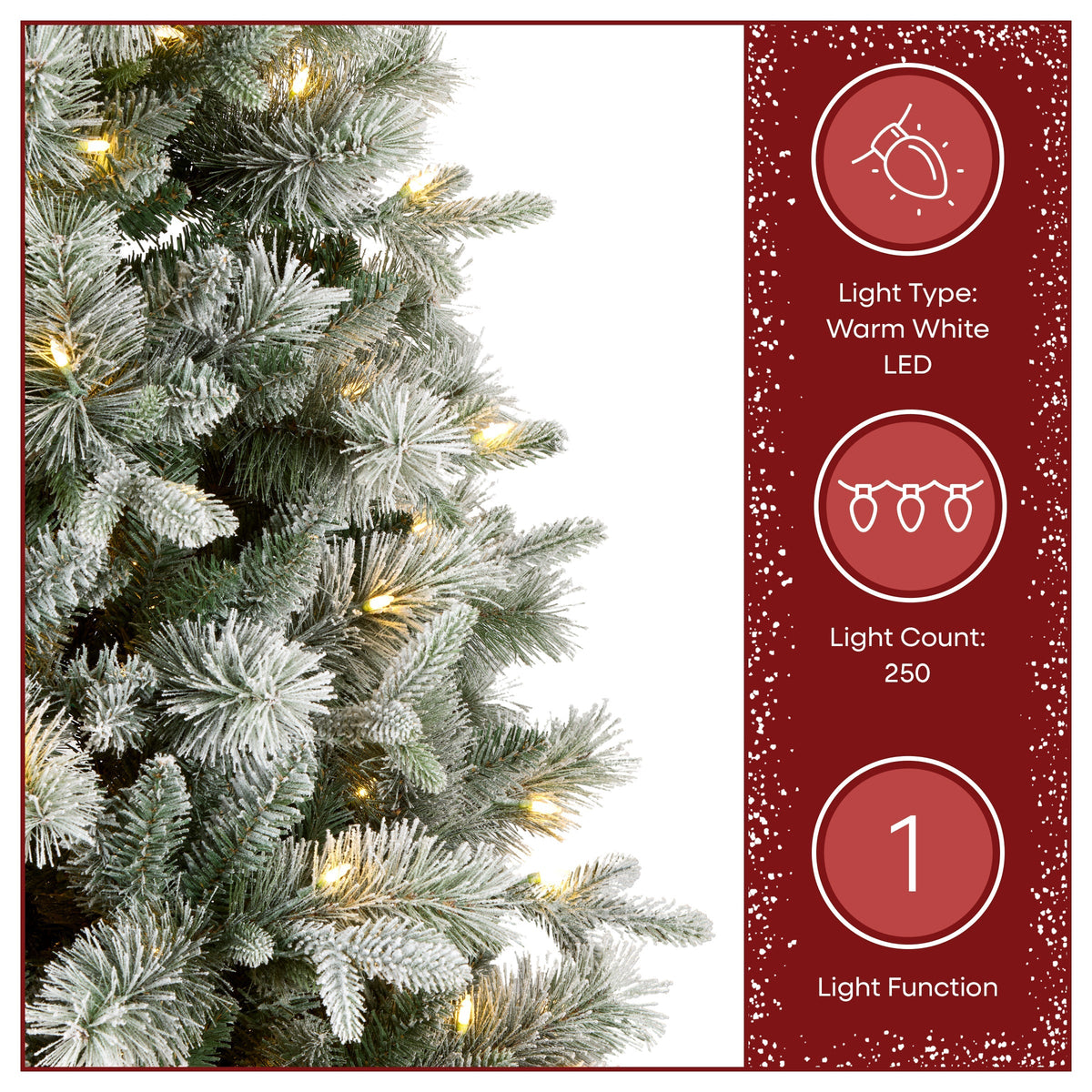 6ft Pre Lit Snowy Flocked Pine Christmas Tree, Warm White LED