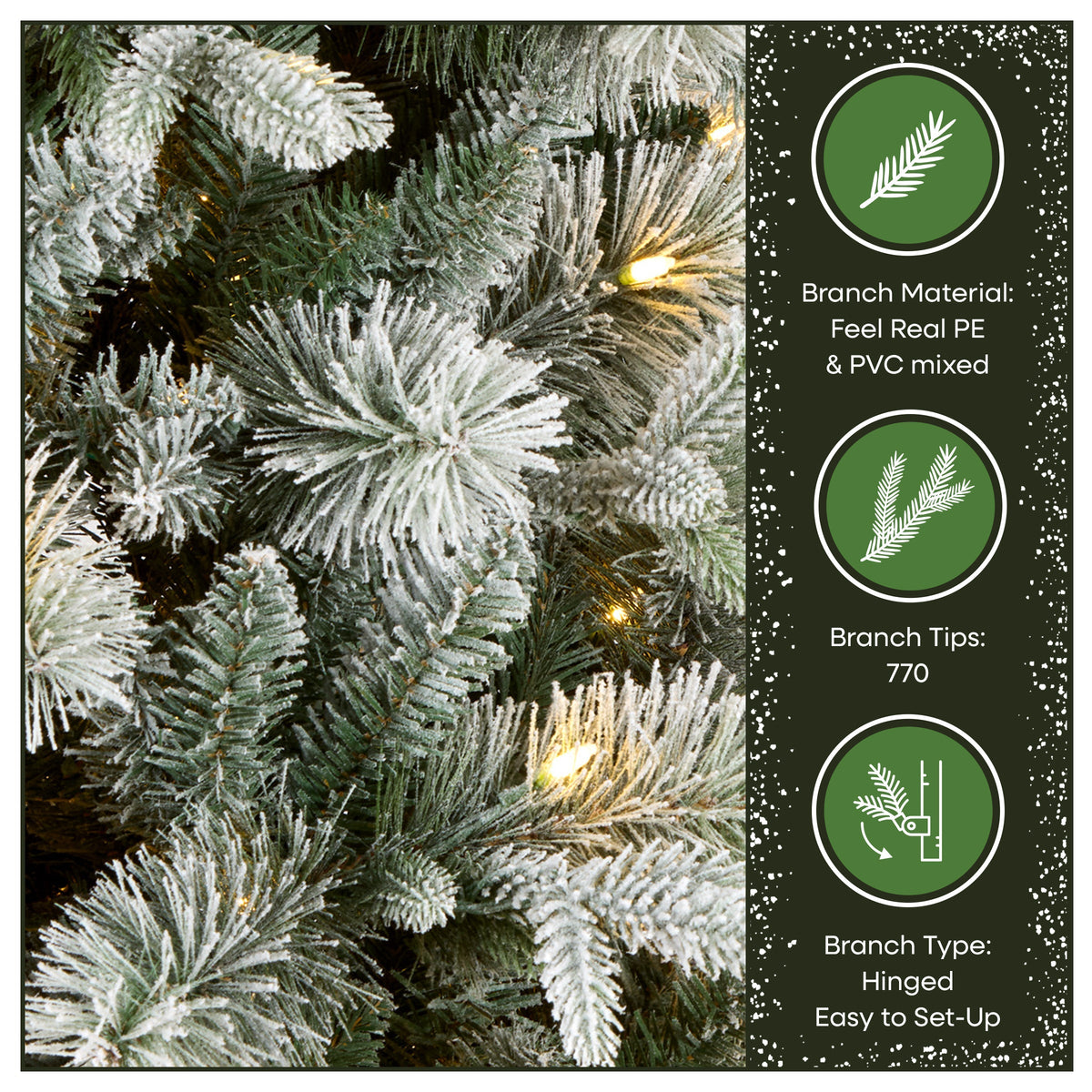 6ft Pre Lit Snowy Flocked Pine Christmas Tree, Warm White LED