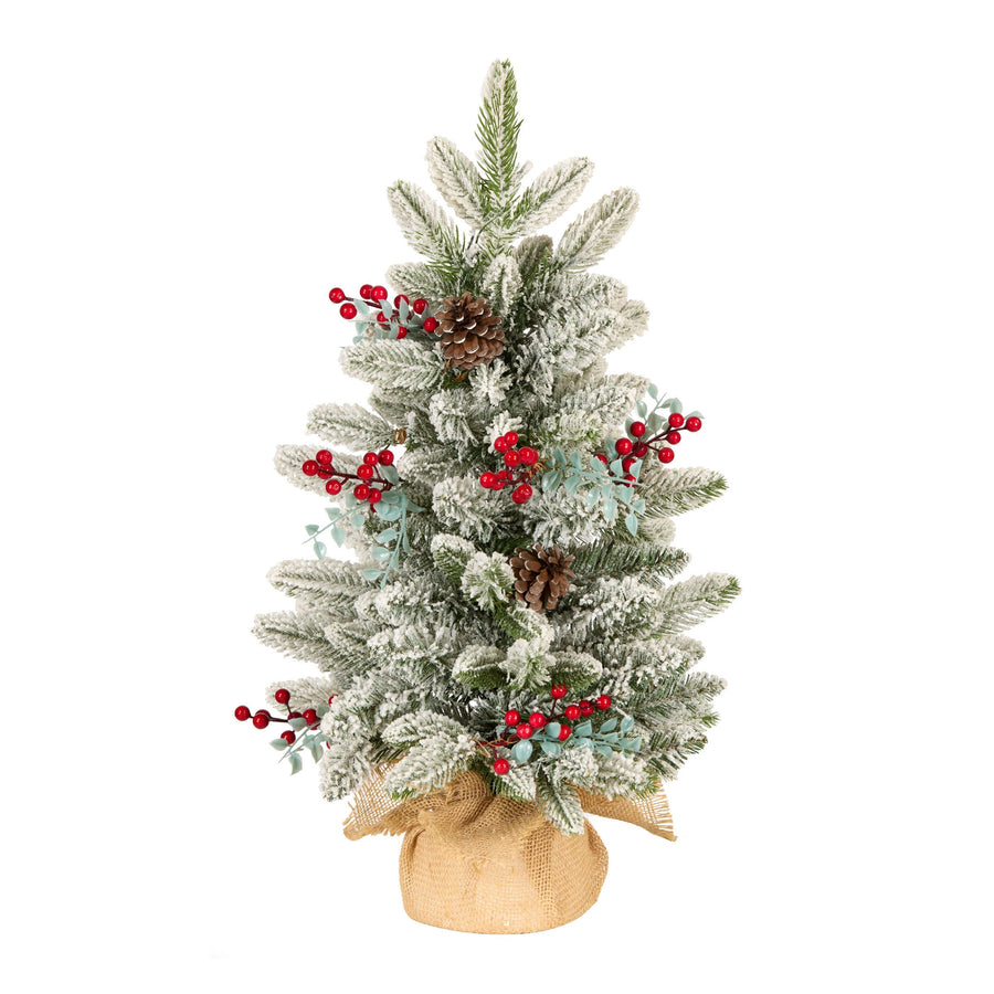 2ft Pre Lit Mini Frosted Christmas Tree in Hessian Base