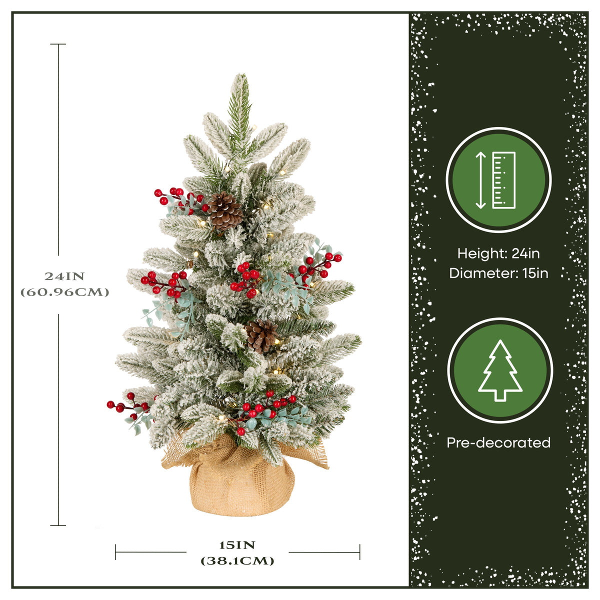 2ft Pre Lit Mini Frosted Christmas Tree in Hessian Base