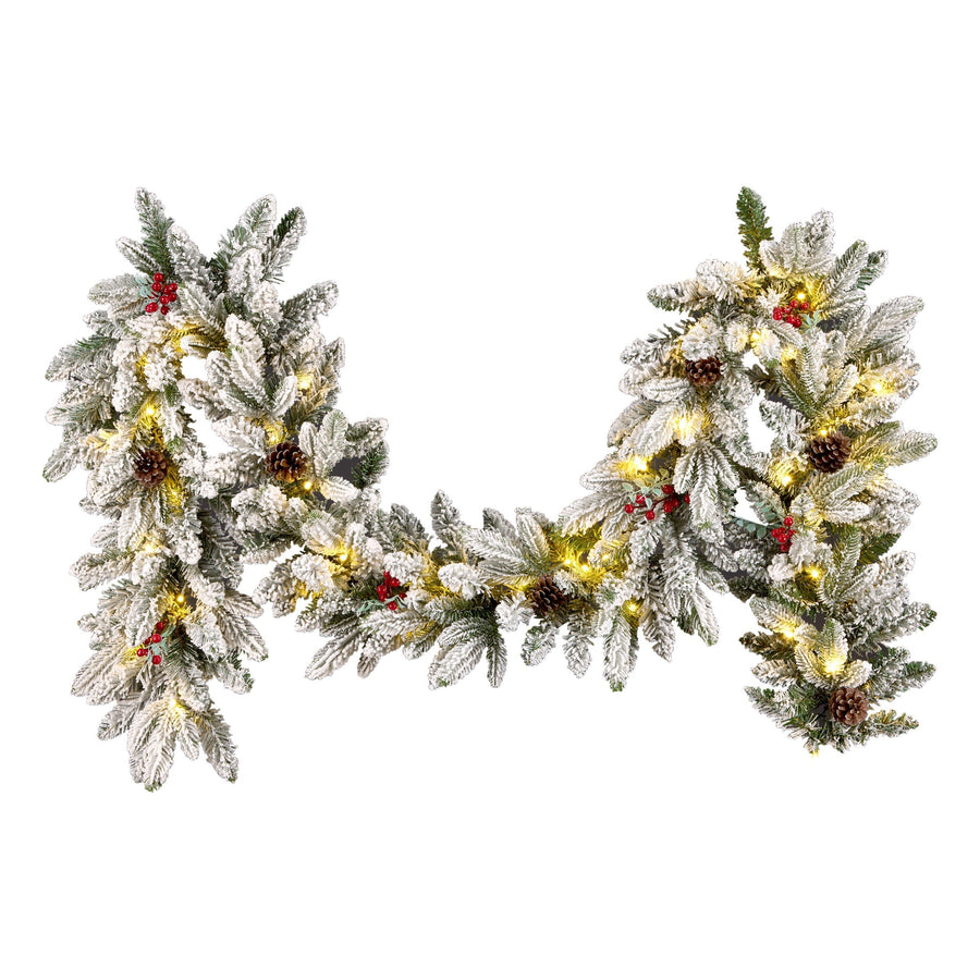 Pre Lit Snowberry Pine Christmas Garland, LED Lights, 2.7 m