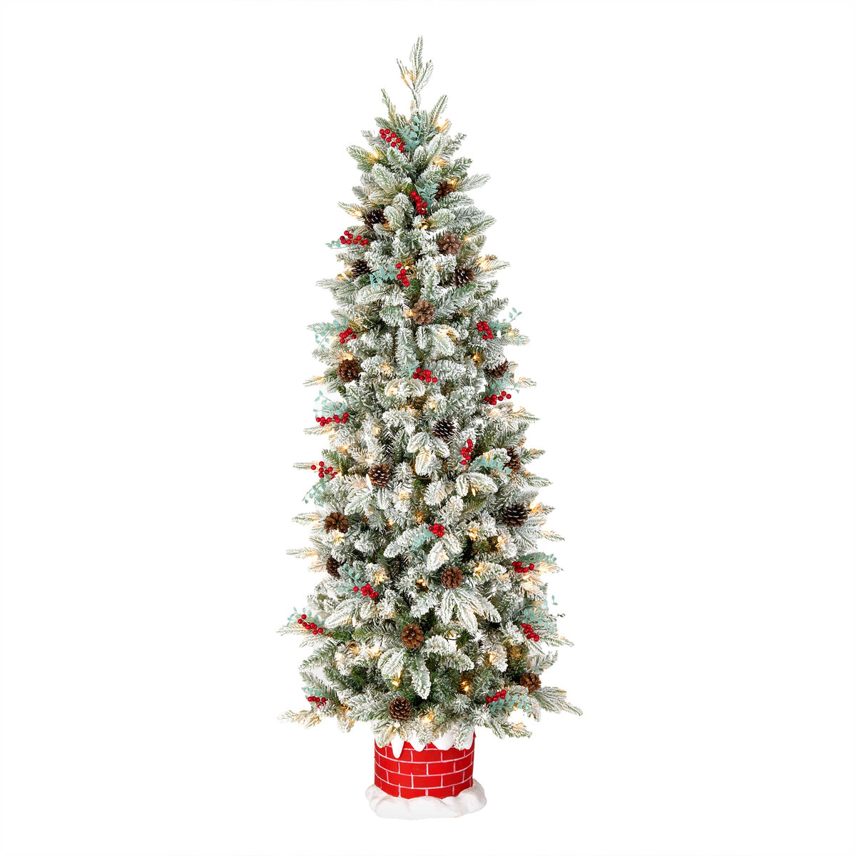 5ft Pre Lit Snowberry Pine Half Christmas Tree, Clear Lights