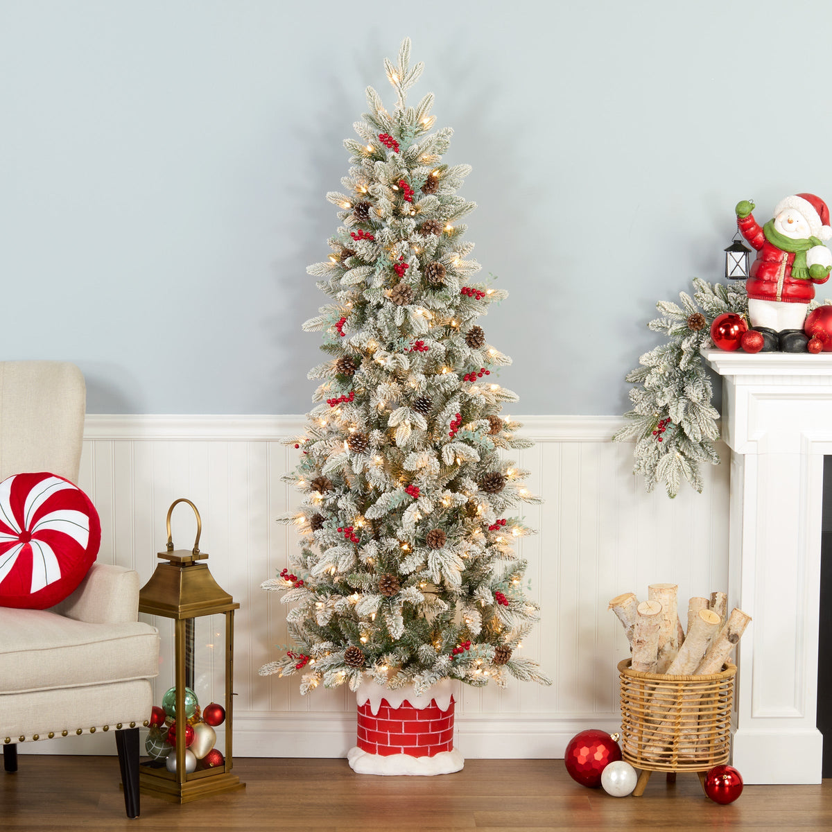 5ft Pre Lit Snowberry Pine Half Christmas Tree, Clear Lights