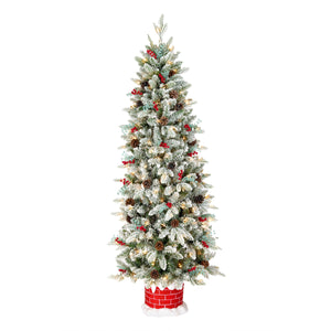 5ft Pre Lit Snowberry Pine Half Christmas Tree, Clear Lights