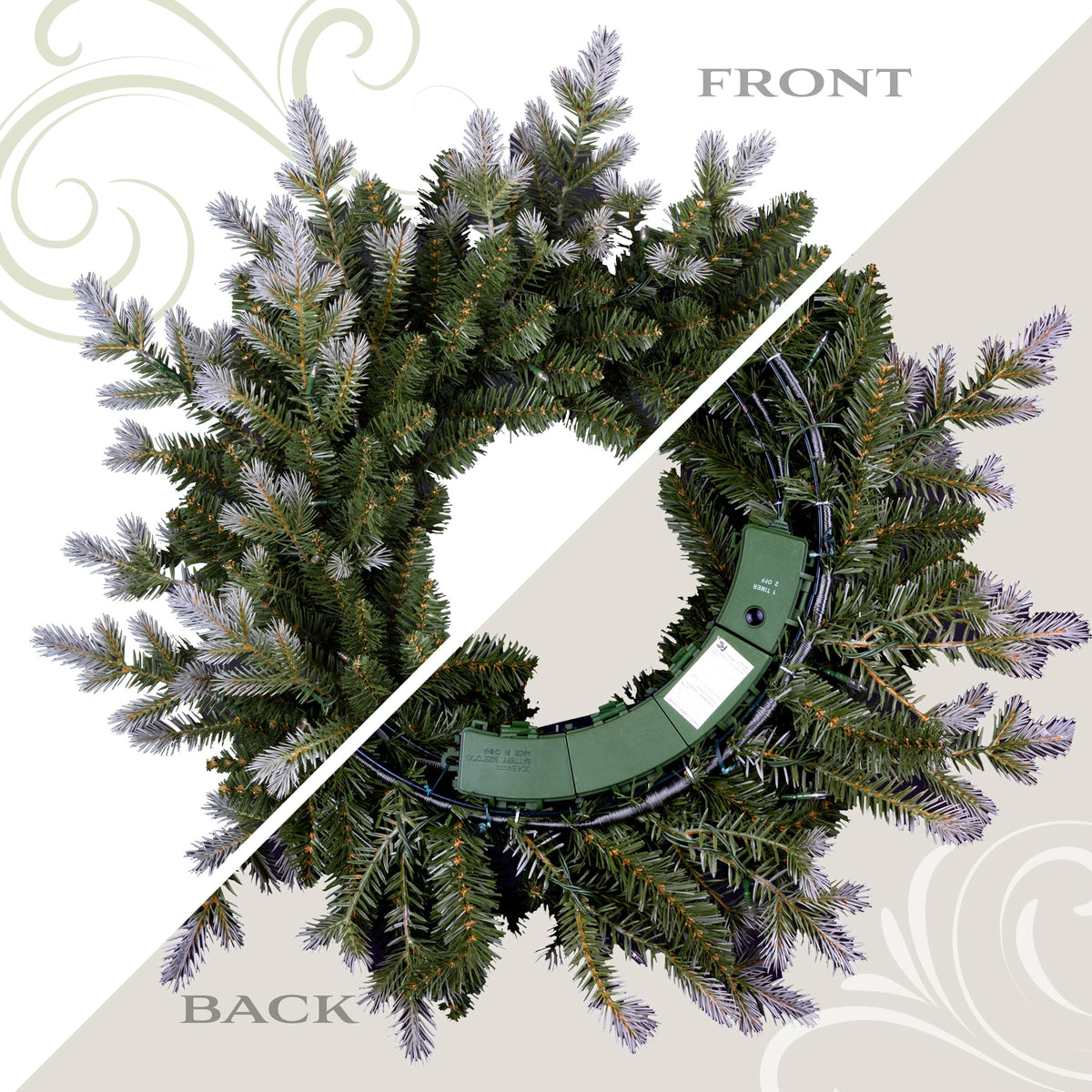 61 cm Pre Lit Two Tone Fir Christmas Wreath, Warm White LED