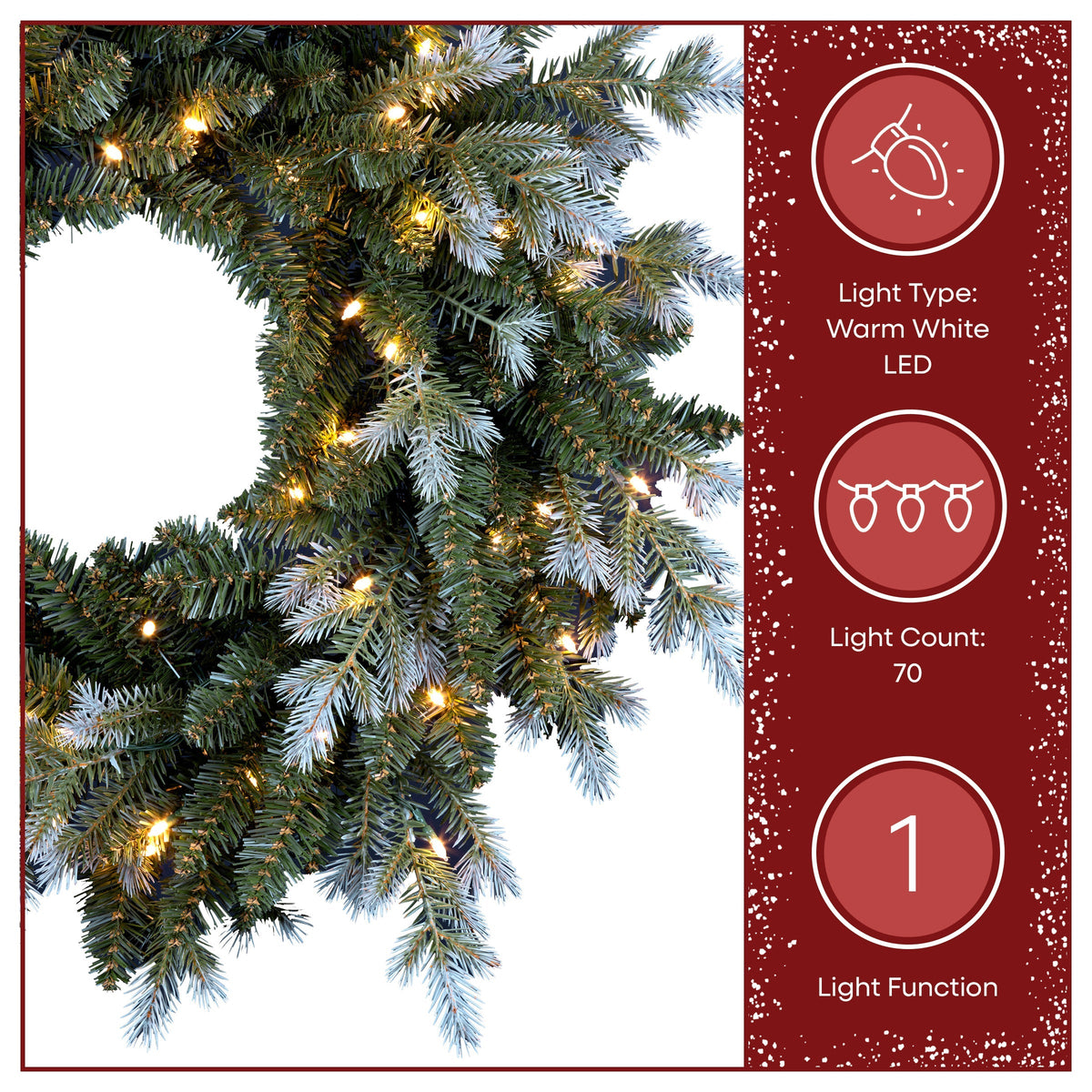 61 cm Pre Lit Two Tone Fir Christmas Wreath, Warm White LED