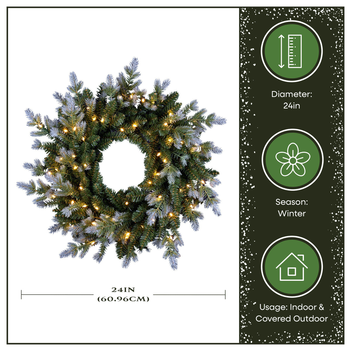 61 cm Pre Lit Two Tone Fir Christmas Wreath, Warm White LED