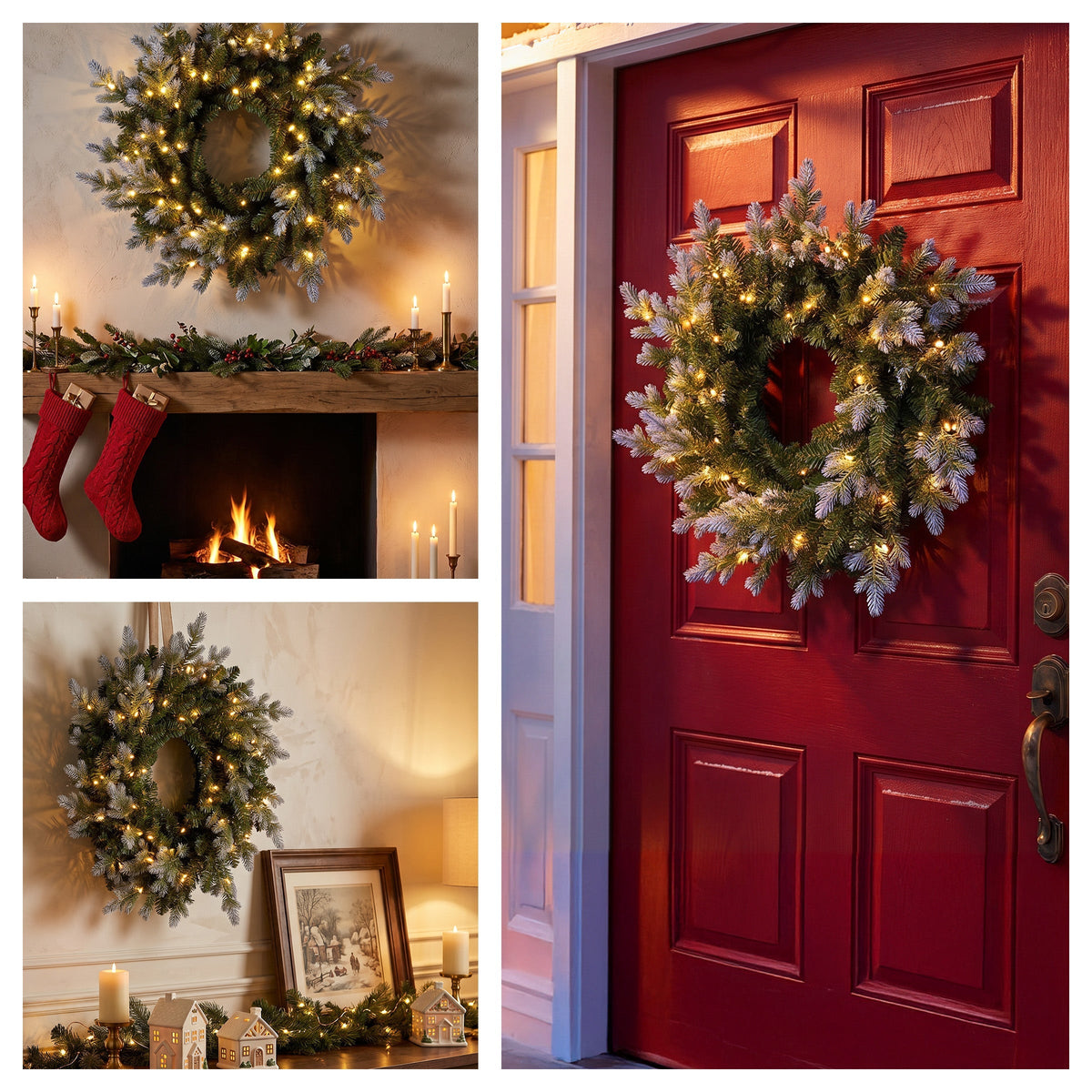 61 cm Pre Lit Two Tone Fir Christmas Wreath, Warm White LED