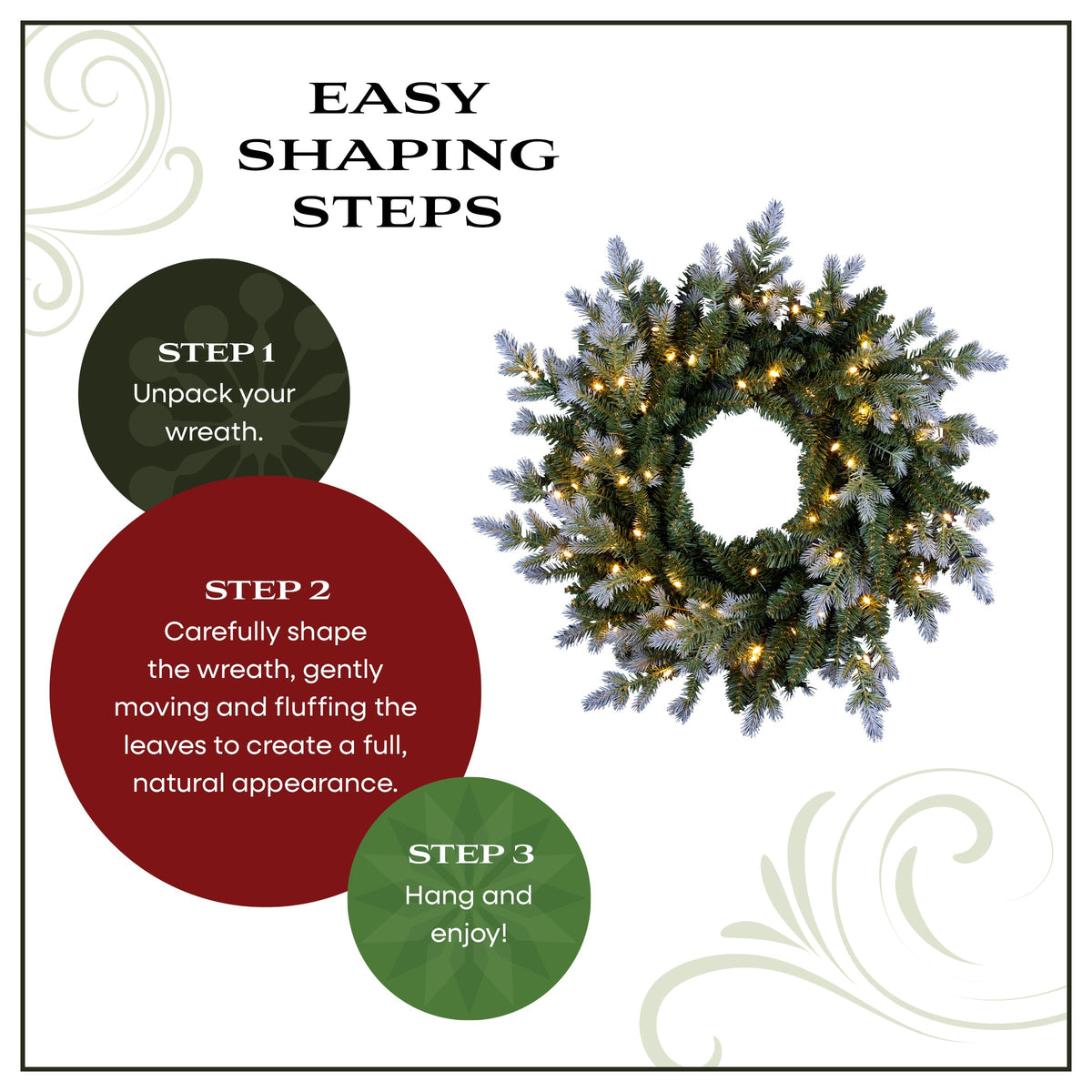 61 cm Pre Lit Two Tone Fir Christmas Wreath, Warm White LED