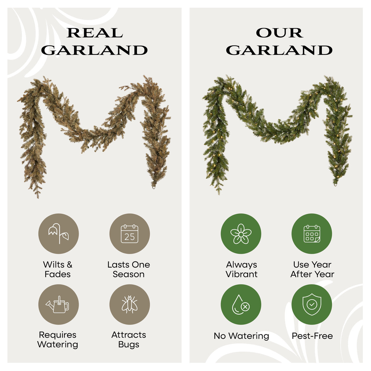 2.7m Pre Lit Woodland Christmas Garland, Warm White LED