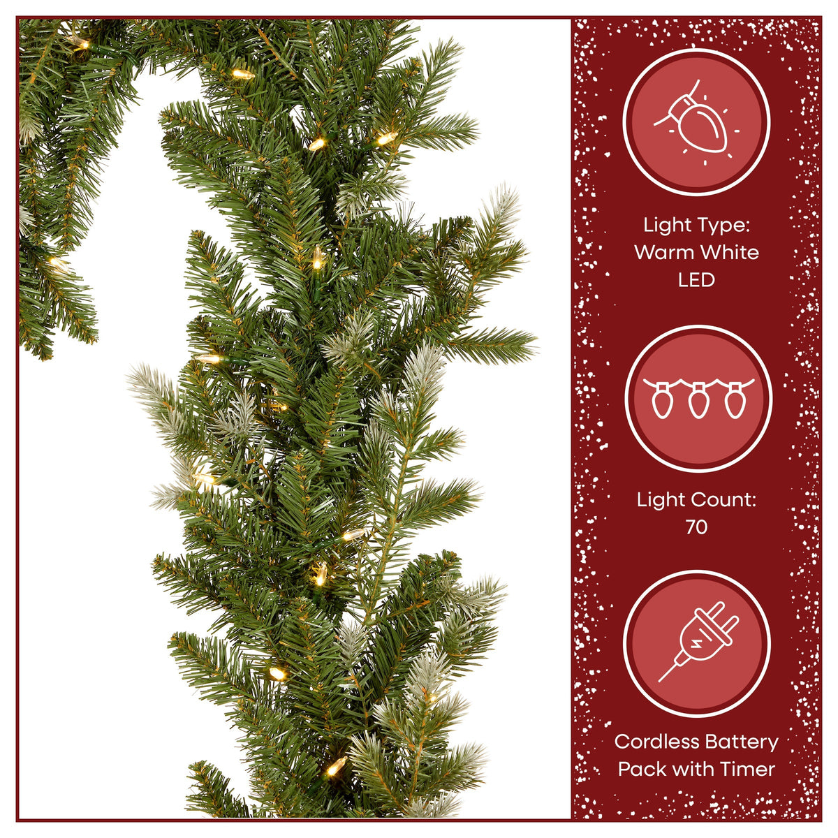 2.7m Pre Lit Woodland Christmas Garland, Warm White LED