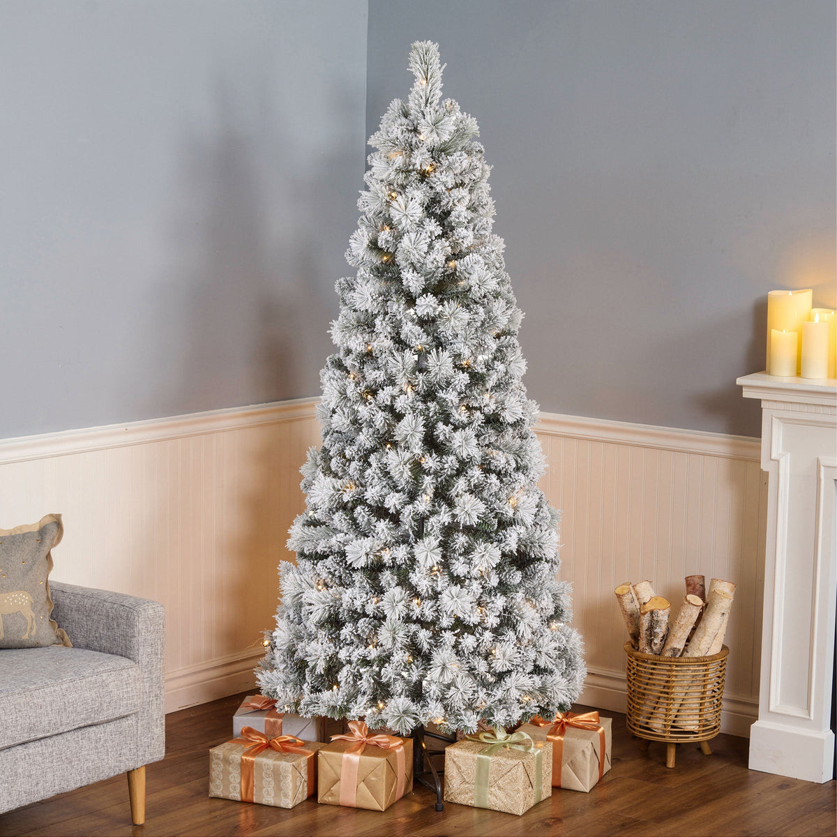 6ft Pre Lit Pop Up Snowy Pine Christmas Tree, Warm White LED