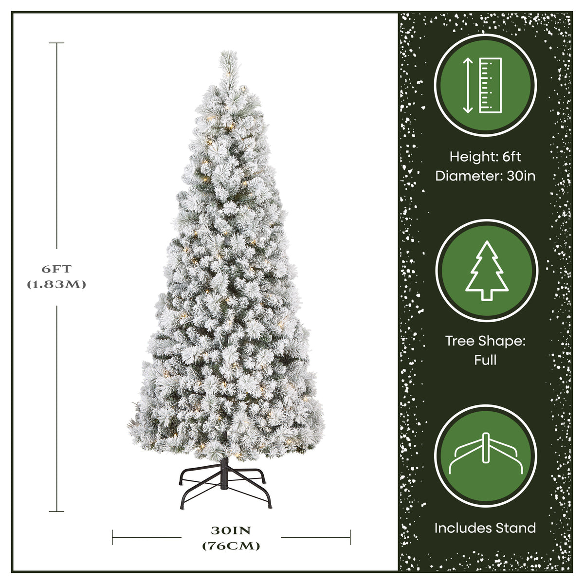 6ft Pre Lit Pop Up Snowy Pine Christmas Tree, Warm White LED