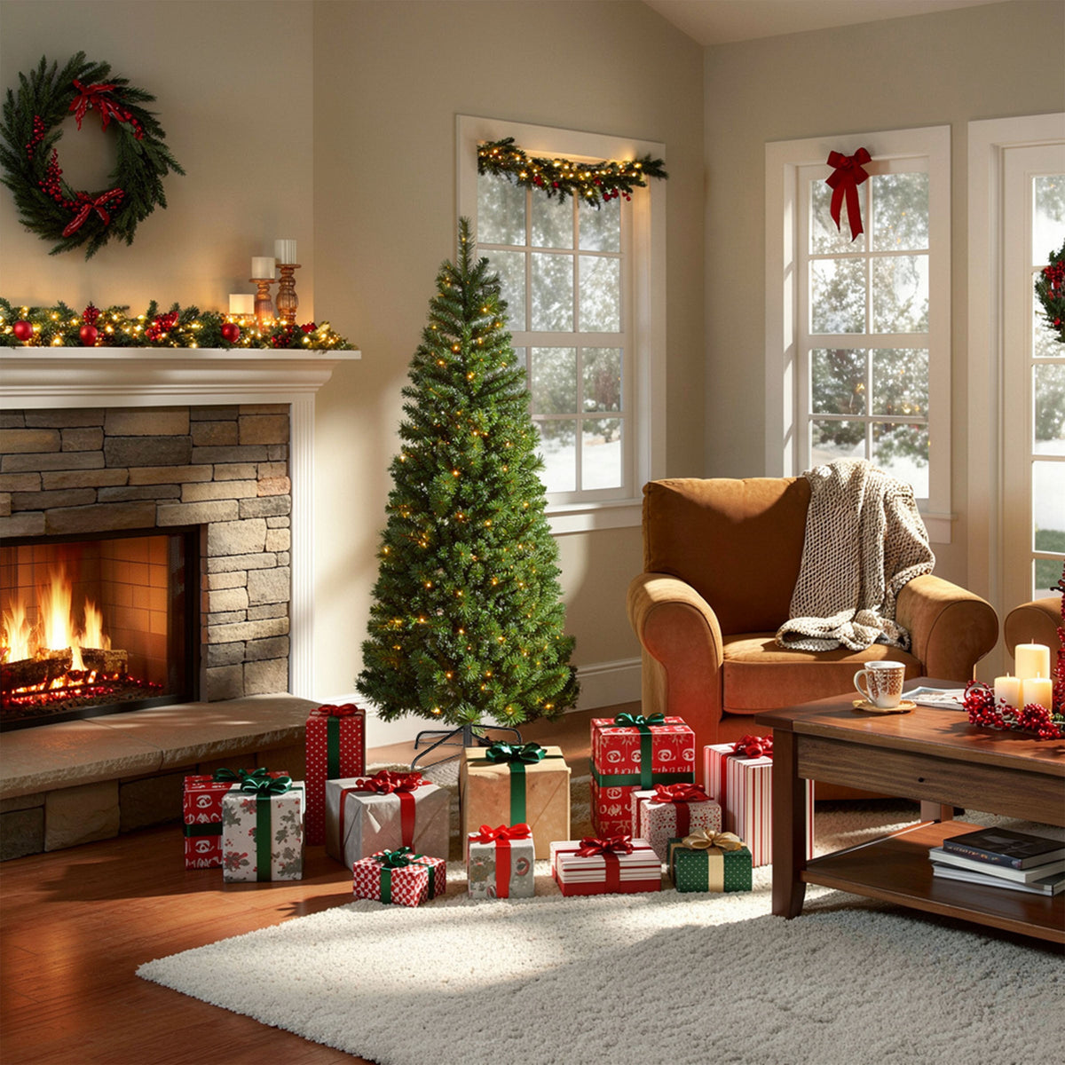 6ft Pre Lit Pop Up Pine Christmas Tree, Warm White LED