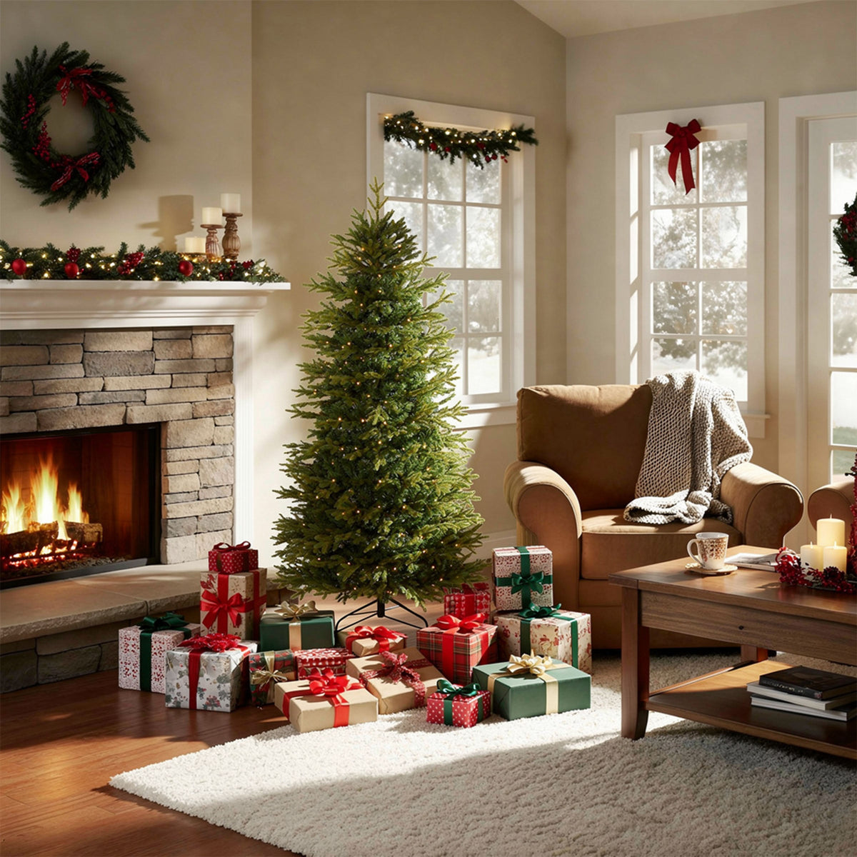 6ft Pre Lit Pop Up Christmas Tree, Sets Up in 1 Minute, Warm White LED