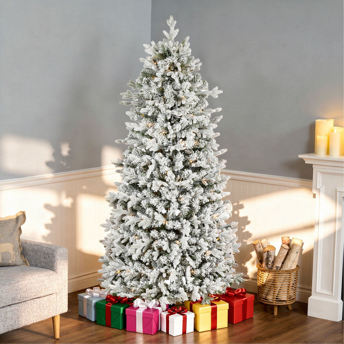 6ft Pre Lit Pop Up Frosted Christmas Tree, Warm White LED