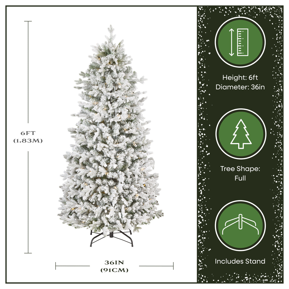6ft Pre Lit Pop Up Frosted Christmas Tree, Warm White LED