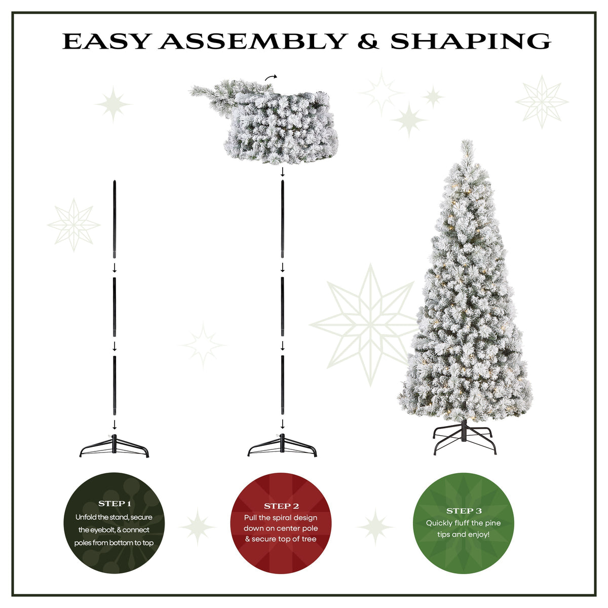 6ft Pre Lit Pop Up Frosted Christmas Tree, Warm White LED