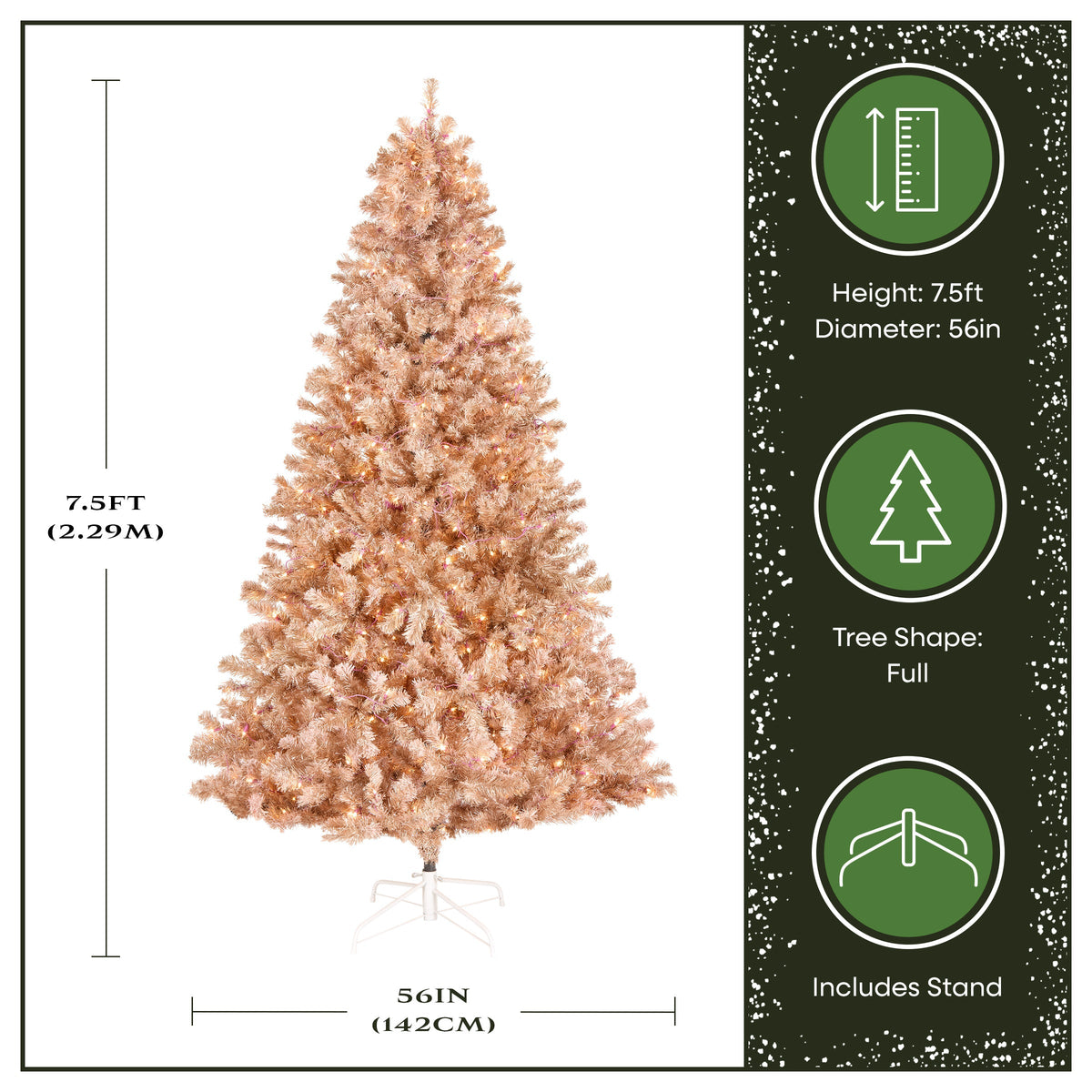 7.5ft Pre Lit Pink Flocked Christmas Tree, Clear Lights