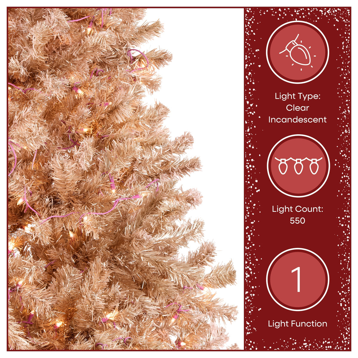 7.5ft Pre Lit Pink Flocked Christmas Tree, Clear Lights
