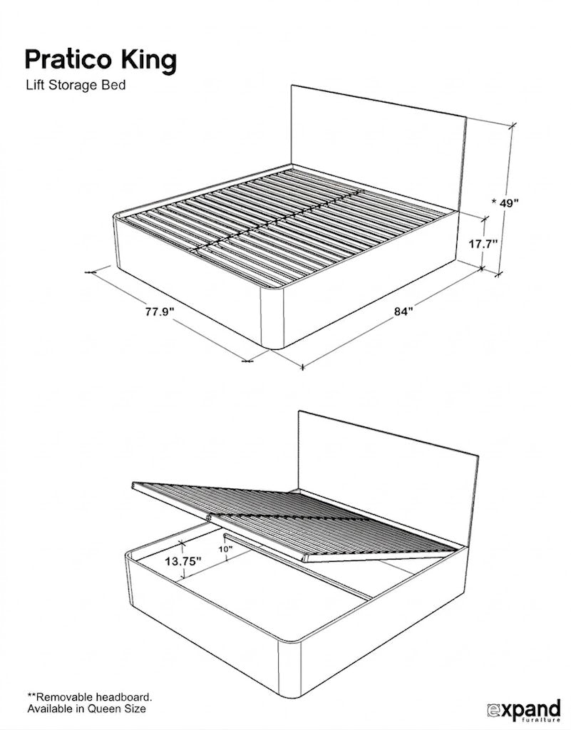 Gas Lift Ottoman Storage Bed with Tall Headboard, UK Super King
