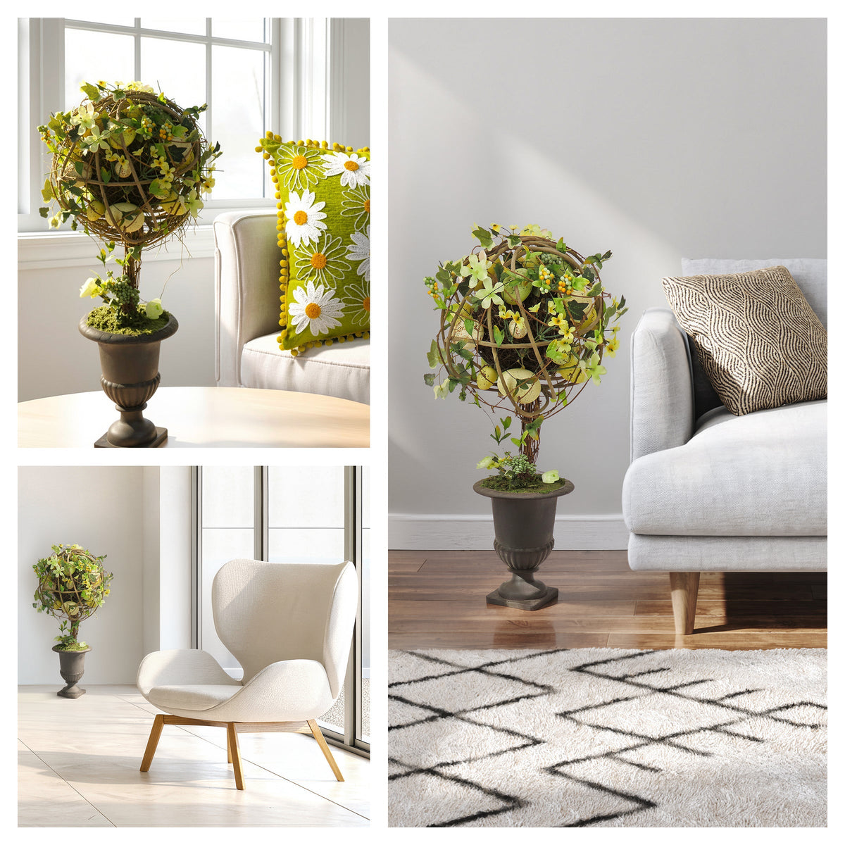 Easter Topiary Ball with Flowers and Pastel Eggs, 66 cm