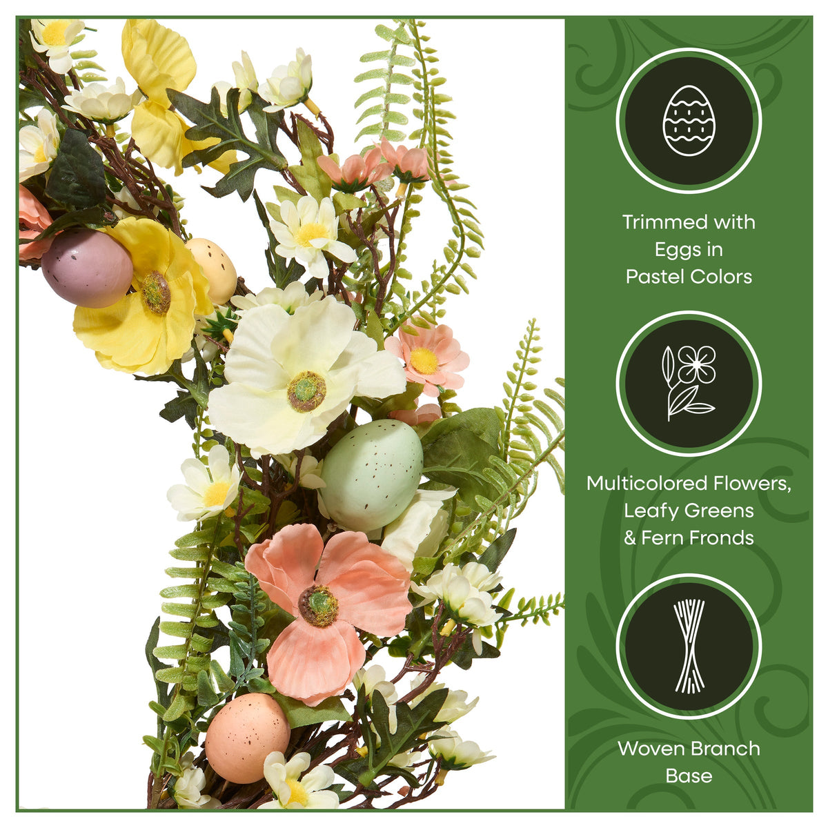 Easter Wreath with Pastel Eggs and Spring Flowers, 56 cm