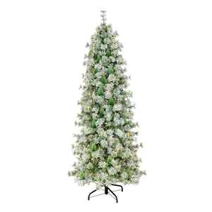7.5ft Pre Lit Slim Snowy Bottle Brush Christmas Tree, Clear Lights