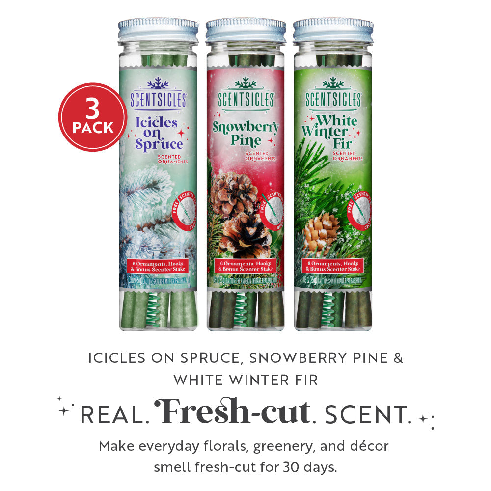 Christmas Tree Scent Sticks Trio, Fir, Snowberry Pine and Icicles on Spruce