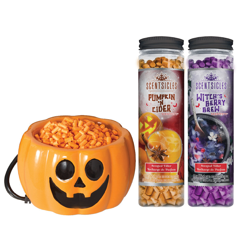 Pumpkin Fragrance Warmer with Halloween Scented Ribbons, 3 Piece Set