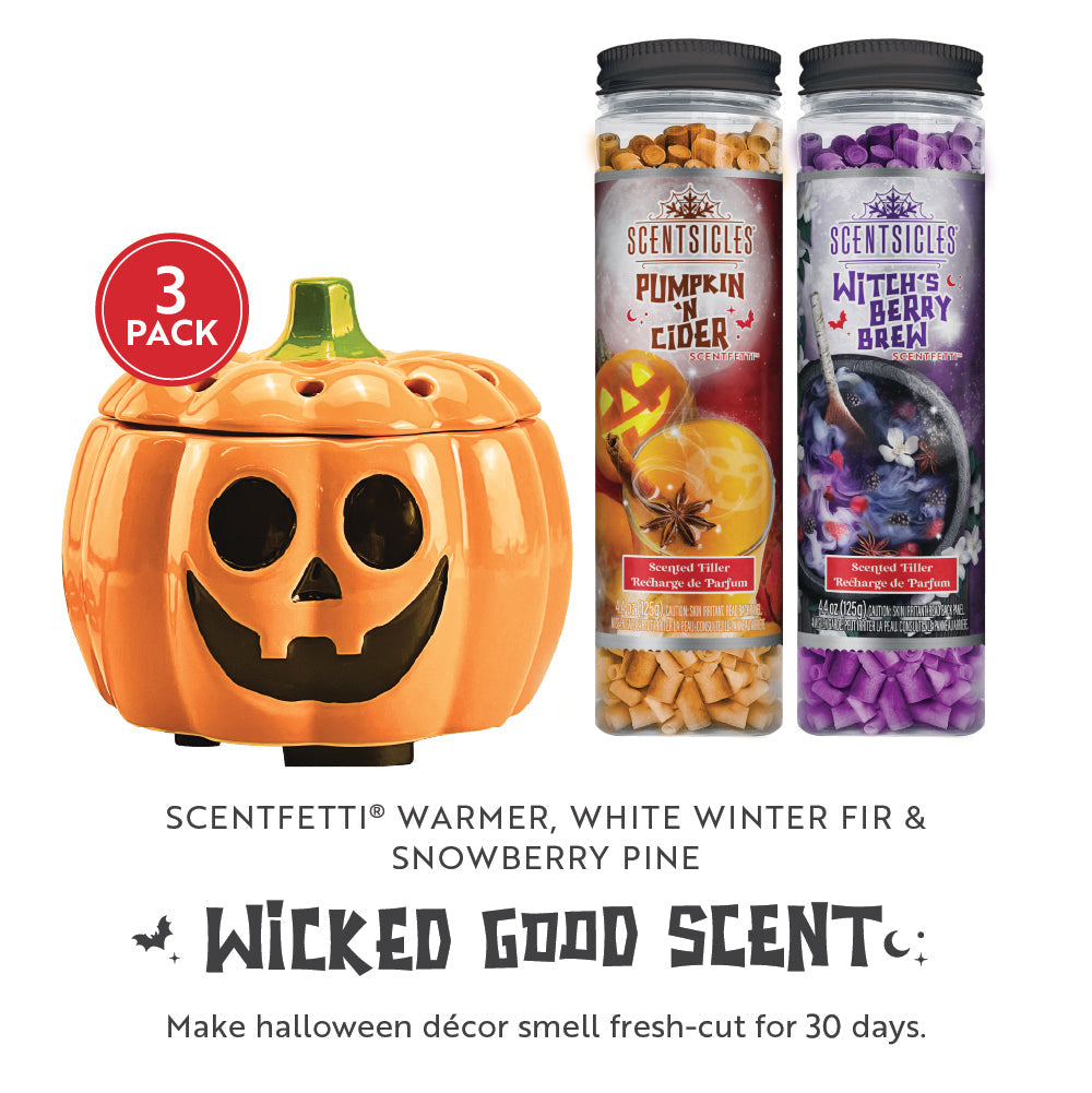 Pumpkin Fragrance Warmer with Halloween Scented Ribbons, 3 Piece Set