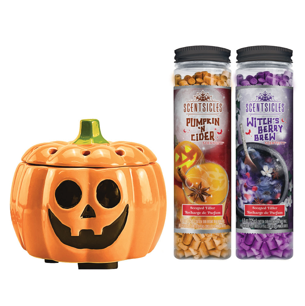 Pumpkin Fragrance Warmer with Halloween Scented Ribbons, 3 Piece Set
