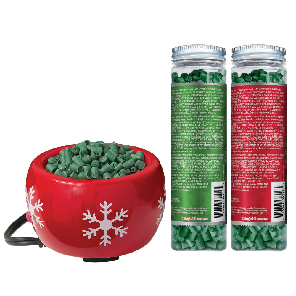 Red Snowflake Fragrance Warmer with Scented Paper Ribbons, 3 Piece Set