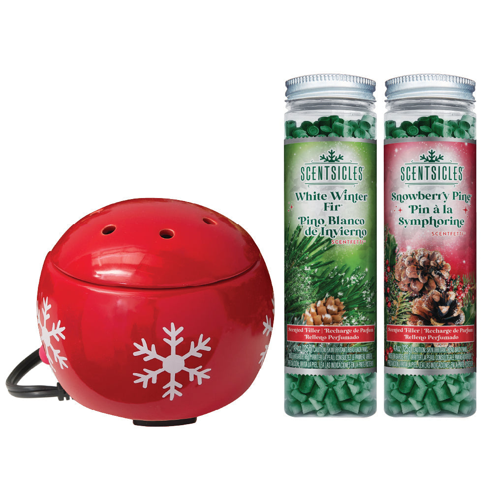 Red Snowflake Fragrance Warmer with Scented Paper Ribbons, 3 Piece Set