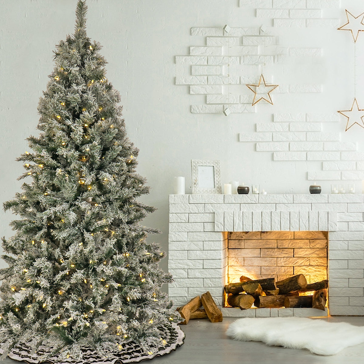 6.5ft Pre Lit Snowy Harwich Hinged Christmas Tree, Warm White LED