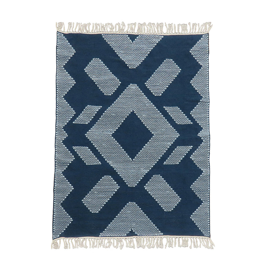Indigo Blue Hand Woven Outdoor Rug, 122 x 183 cm