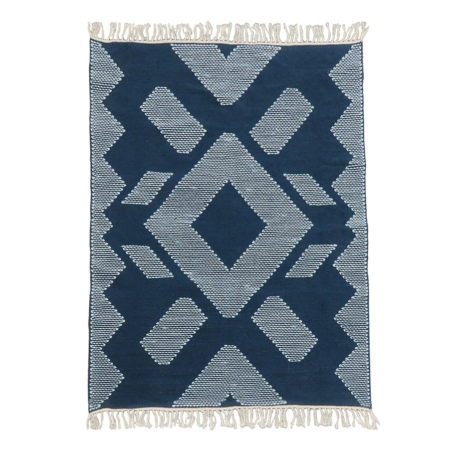 Indigo Blue Hand Woven Outdoor Rug, 152 x 213 cm