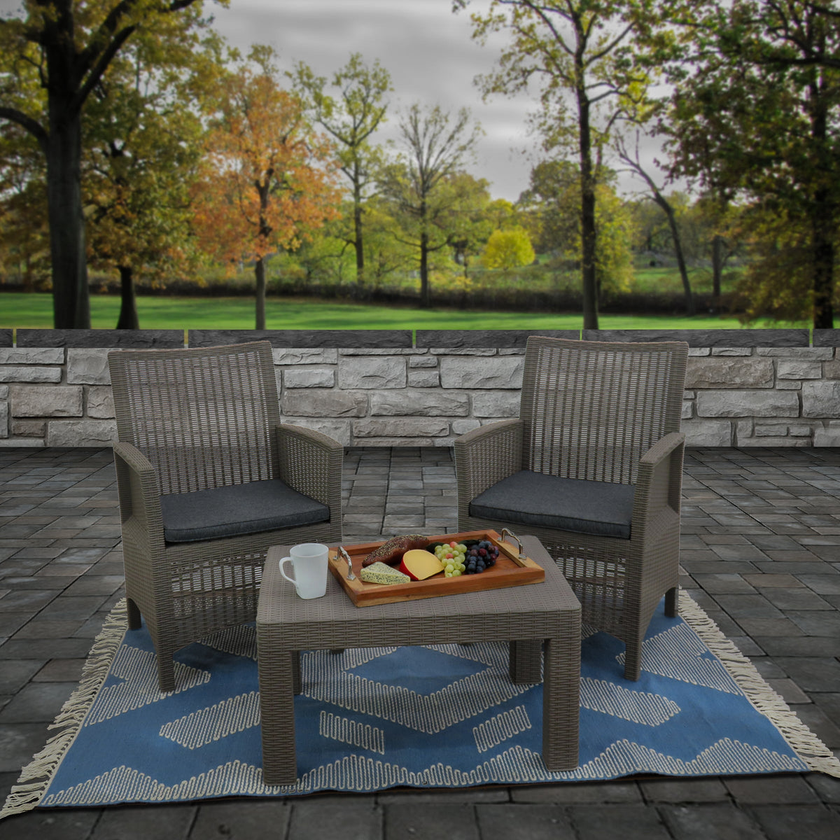 Dusty Blue Hand Woven Outdoor Rug, 152 x 213 cm