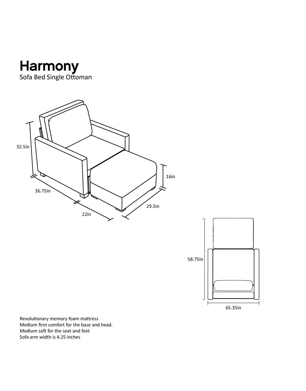 Ottoman Chaise Add On for Sofa Beds