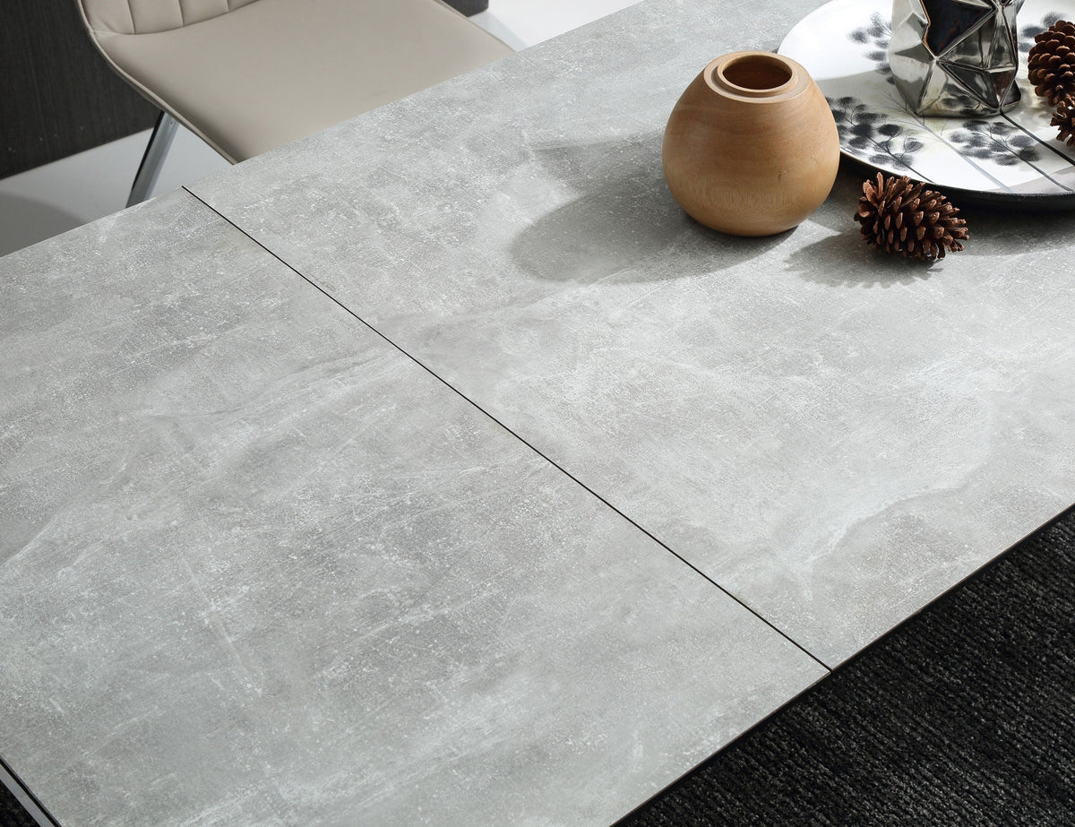 Grey Ceramic Glass Extending Dining Table, Seats 10