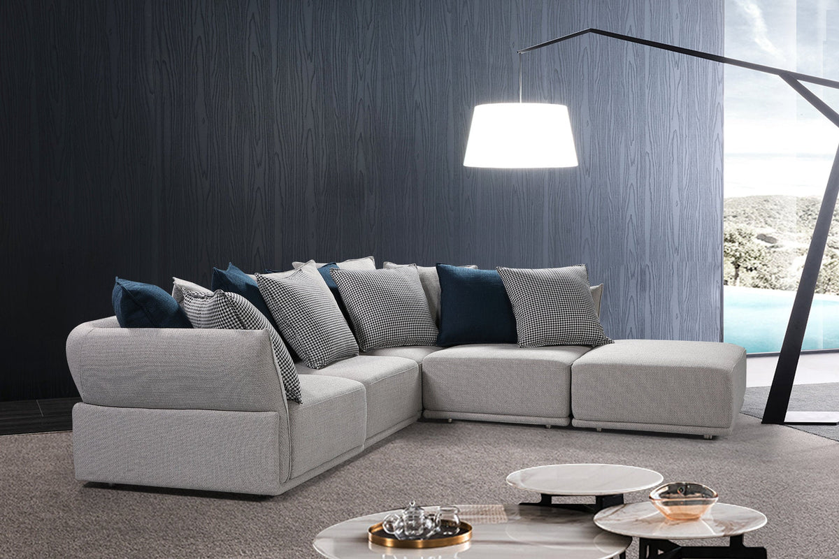 Grey Modular Corner Sofa, 5 Pieces with Cushions