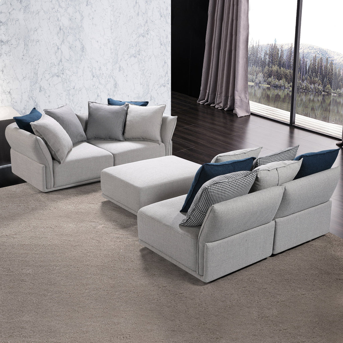 Grey Modular Corner Sofa, 5 Pieces with Cushions