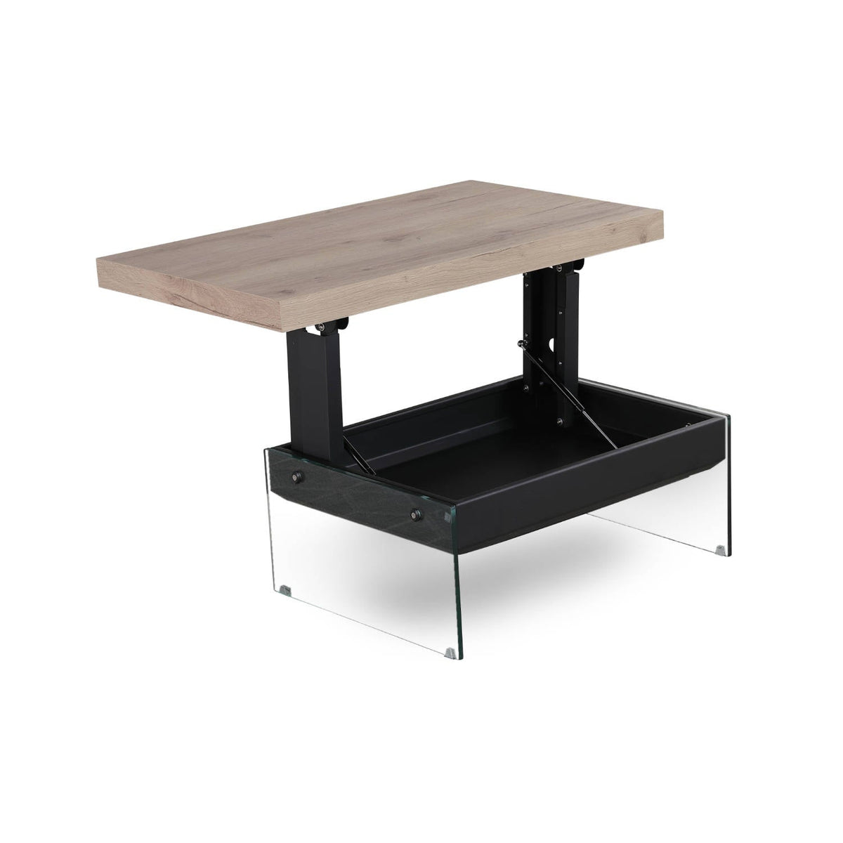 Lift Top Coffee Table with Glass Legs and Hidden Storage