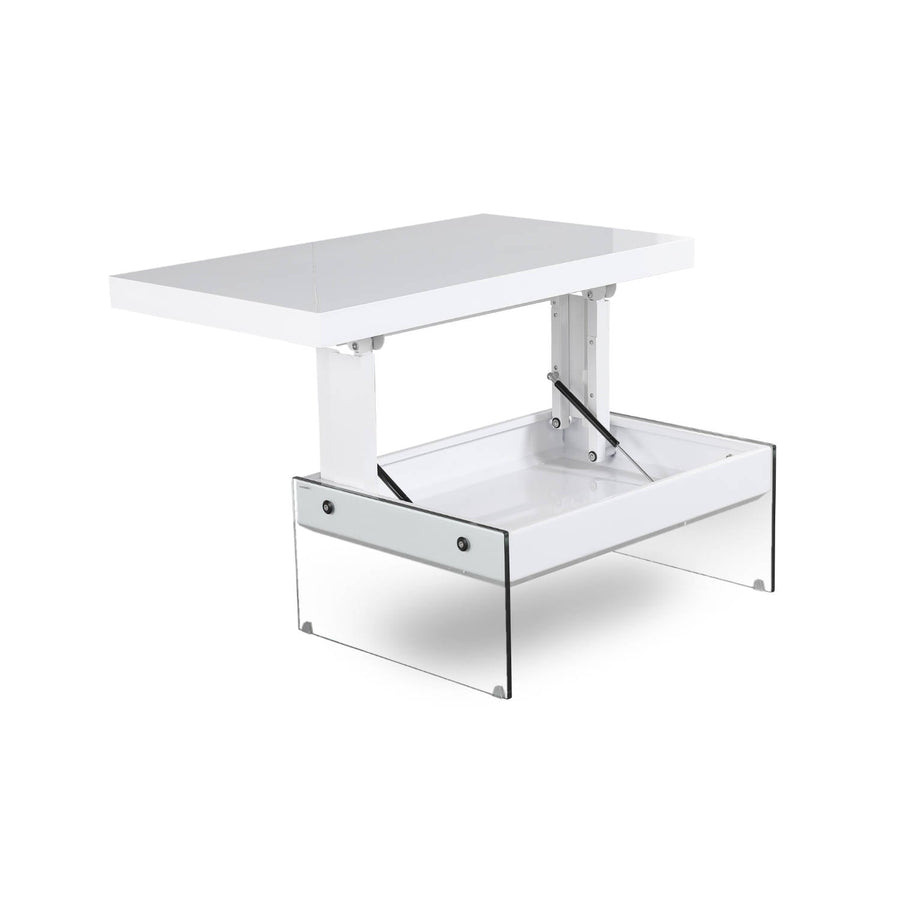 Lift Top Coffee Table with Glass Legs and Hidden Storage