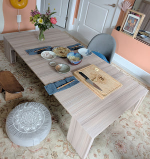 Low Extending Floor Dining Table, 1 to 5 Leaves